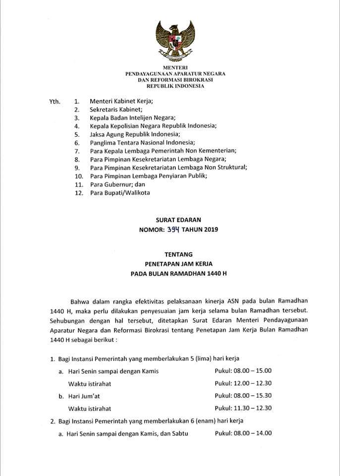 Jam Kerja PNS Selama Puasa Ramadan 1440 H/ 2019 M – Website Resmi  Pemerintah Kabupaten Bone