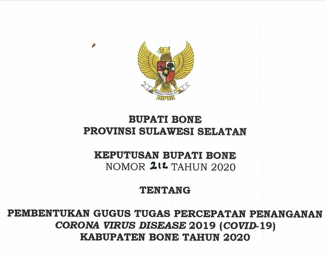 Susunan Keanggotaan Gugus Tugas Covid 19 Kabupaten Bone Tahun 2020 Website Resmi Pemerintah Kabupaten Bone