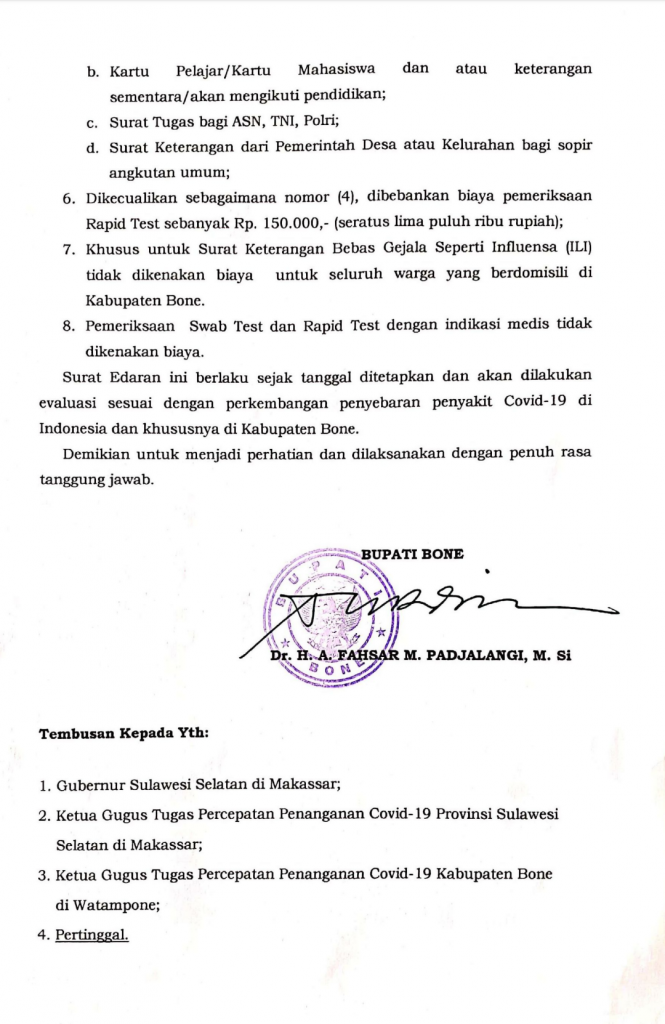 Surat Edaran Bupati Bone Tentang Pemberian Surat Keterangan Bebas Covid 19 Website Resmi Pemerintah Kabupaten Bone