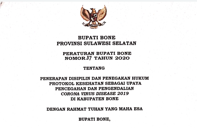 Peraturan Bupati Bone Tentang Penegakan Hukum Protokol Kesehatan Website Resmi Pemerintah Kabupaten Bone